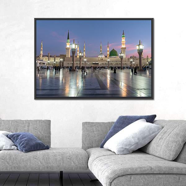 Prophet's Mosque Medina Canvas Wall Art-3 Horizontal-Gallery Wrap-25" x 16"-Tiaracle