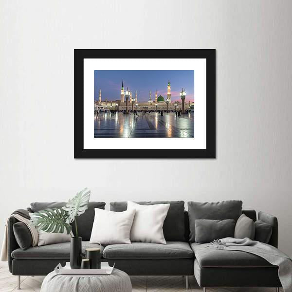 Prophet's Mosque Medina Canvas Wall Art-5 Horizontal-Gallery Wrap-22" x 12"-Tiaracle