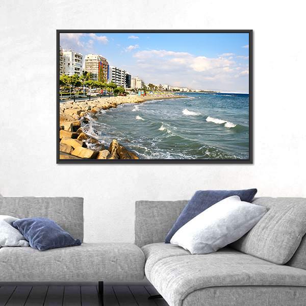 Public Beach In Limassol In Cyprus Canvas Wall Art-5 Horizontal-Gallery Wrap-22" x 12"-Tiaracle