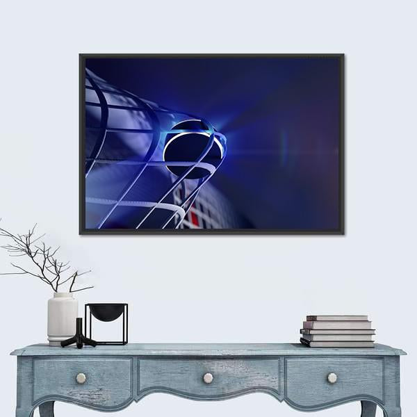 Puck In Net Of Ice Hockey Goal Canvas Wall Art-1 Piece-Floating Frame-24" x 16"-Tiaracle