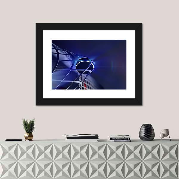 Puck In Net Of Ice Hockey Goal Canvas Wall Art-1 Piece-Framed Print-20" x 16"-Tiaracle