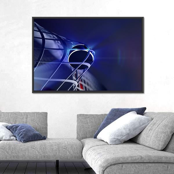 Puck In Net Of Ice Hockey Goal Canvas Wall Art-3 Horizontal-Gallery Wrap-25" x 16"-Tiaracle