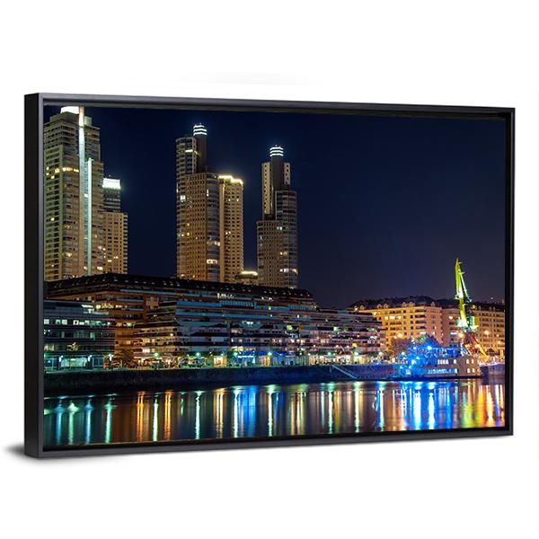 Puerto Madero And Skyscrapers At Night Canvas Wall Art-3 Horizontal-Gallery Wrap-25" x 16"-Tiaracle