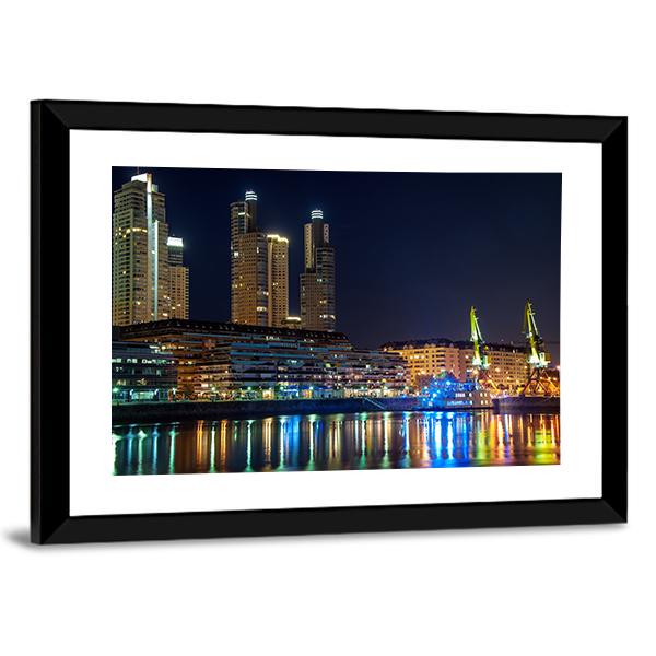 Puerto Madero And Skyscrapers At Night Canvas Wall Art-3 Horizontal-Gallery Wrap-25" x 16"-Tiaracle