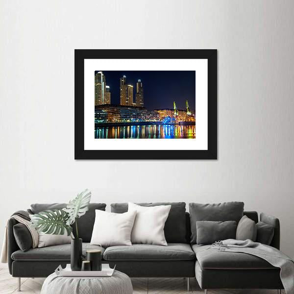 Puerto Madero And Skyscrapers At Night Canvas Wall Art-3 Horizontal-Gallery Wrap-25" x 16"-Tiaracle