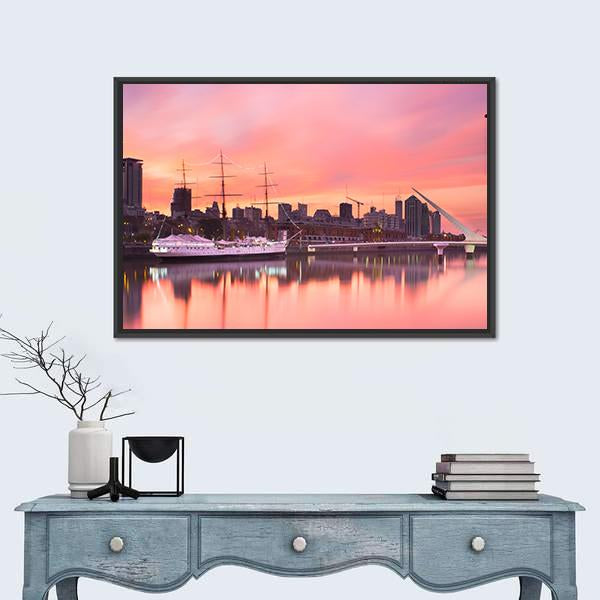 Puerto Madero Neighborhood At Dusk Canvas Wall Art-1 Piece-Floating Frame-24" x 16"-Tiaracle