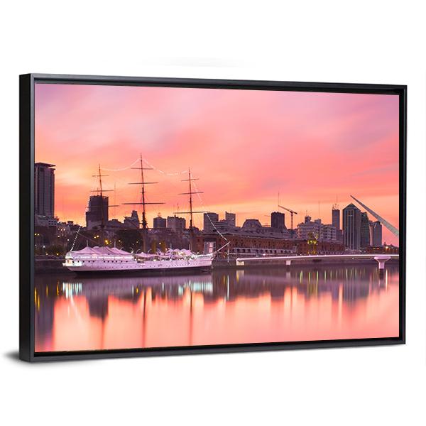 Puerto Madero Neighborhood At Dusk Canvas Wall Art-3 Horizontal-Gallery Wrap-25" x 16"-Tiaracle