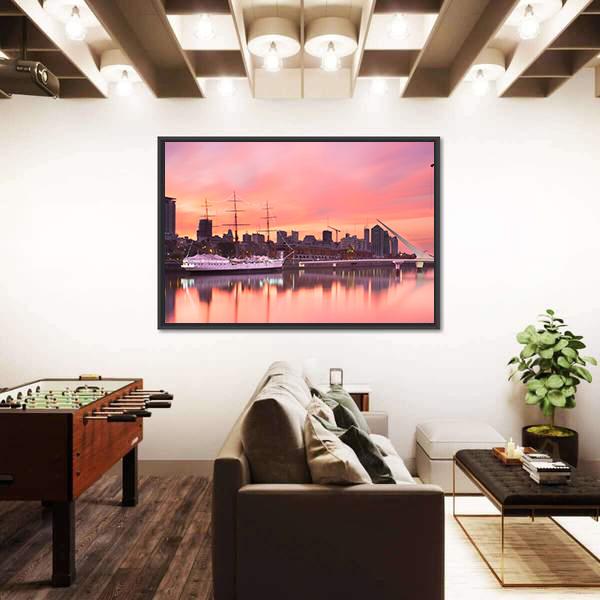 Puerto Madero Neighborhood At Dusk Canvas Wall Art-3 Horizontal-Gallery Wrap-25" x 16"-Tiaracle