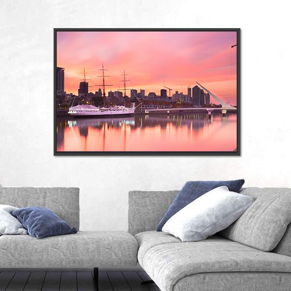 Puerto Madero Neighborhood At Dusk Canvas Wall Art-3 Horizontal-Gallery Wrap-25" x 16"-Tiaracle