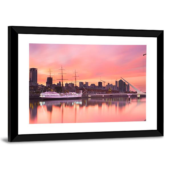 Puerto Madero Neighborhood At Dusk Canvas Wall Art-3 Horizontal-Gallery Wrap-25" x 16"-Tiaracle