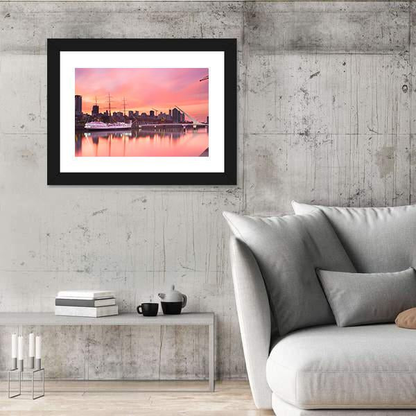 Puerto Madero Neighborhood At Dusk Canvas Wall Art-3 Horizontal-Gallery Wrap-25" x 16"-Tiaracle