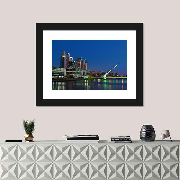 Puerto Madero Neighbourhood At Night Canvas Wall Art-1 Piece-Framed Print-20" x 16"-Tiaracle