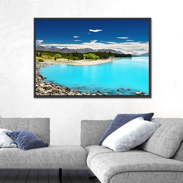 Pukaki Lake In New Zealand Canvas Wall Art-5 Horizontal-Gallery Wrap-22" x 12"-Tiaracle
