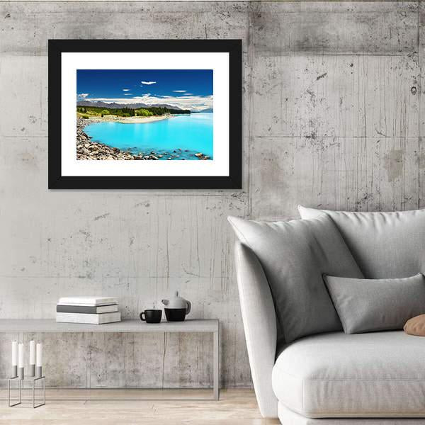 Pukaki Lake In New Zealand Canvas Wall Art-5 Horizontal-Gallery Wrap-22" x 12"-Tiaracle