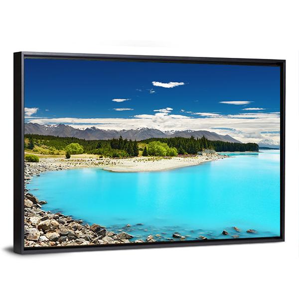 Pukaki Lake In New Zealand Canvas Wall Art-5 Horizontal-Gallery Wrap-22" x 12"-Tiaracle