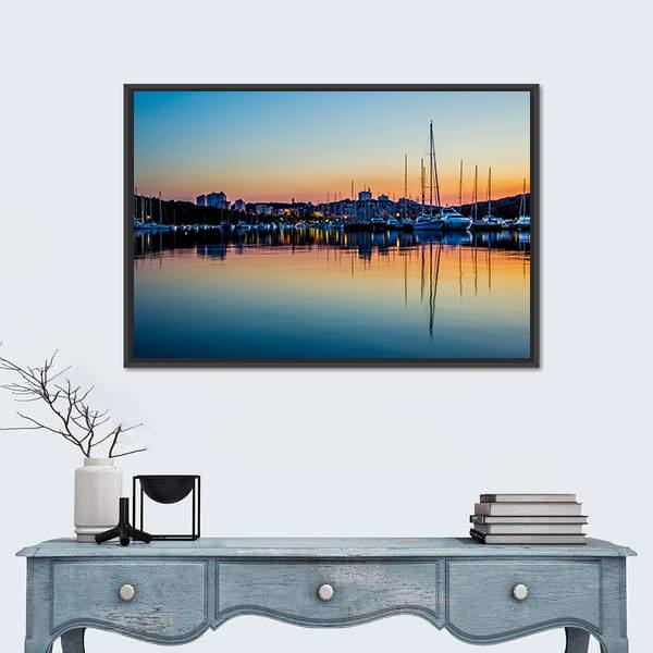 Pula Marina At Dawn In Croatia Canvas Wall Art-1 Piece-Floating Frame-24" x 16"-Tiaracle