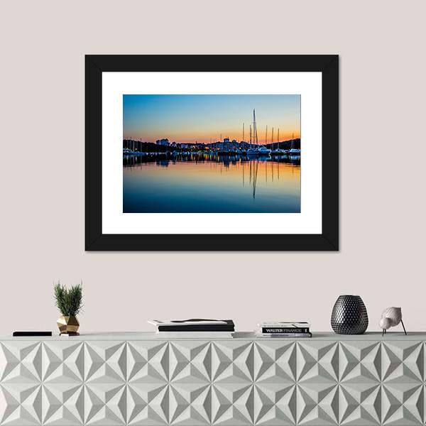 Pula Marina At Dawn In Croatia Canvas Wall Art-1 Piece-Framed Print-20" x 16"-Tiaracle