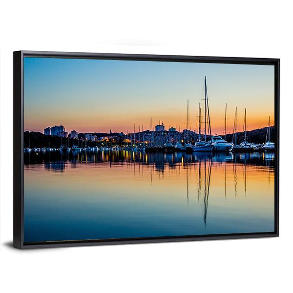 Pula Marina At Dawn In Croatia Canvas Wall Art-3 Horizontal-Gallery Wrap-25" x 16"-Tiaracle