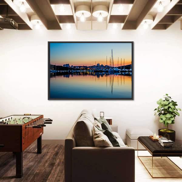 Pula Marina At Dawn In Croatia Canvas Wall Art-3 Horizontal-Gallery Wrap-25" x 16"-Tiaracle