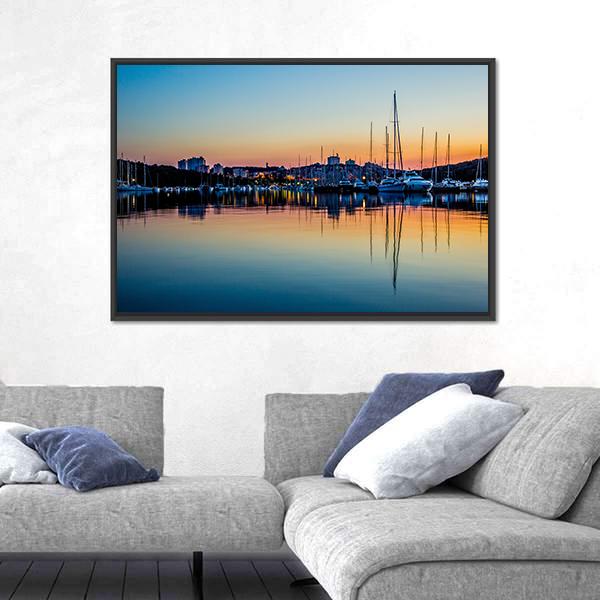 Pula Marina At Dawn In Croatia Canvas Wall Art-3 Horizontal-Gallery Wrap-25" x 16"-Tiaracle