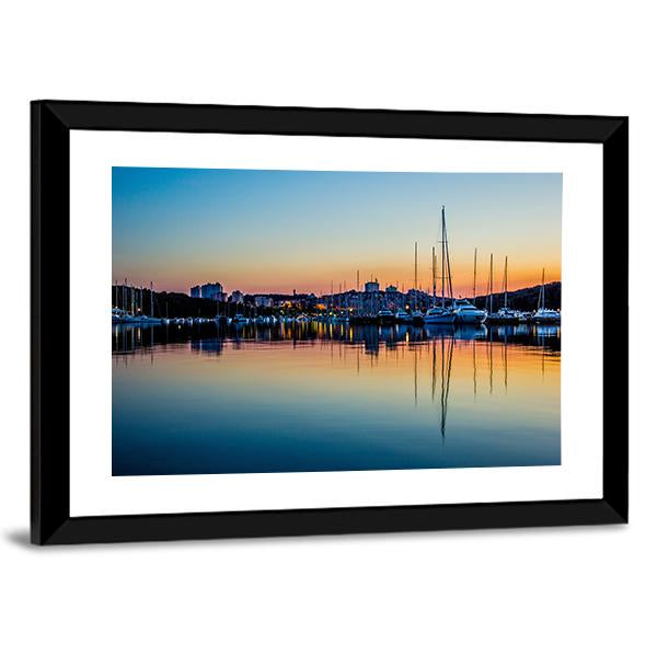 Pula Marina At Dawn In Croatia Canvas Wall Art-3 Horizontal-Gallery Wrap-25" x 16"-Tiaracle