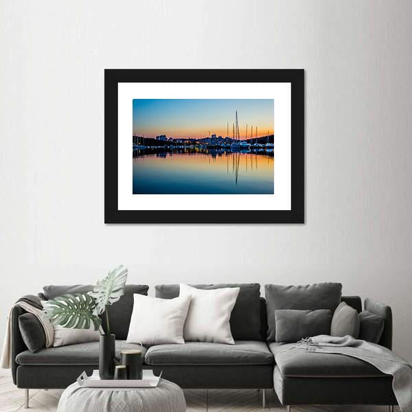 Pula Marina At Dawn In Croatia Canvas Wall Art-3 Horizontal-Gallery Wrap-25" x 16"-Tiaracle