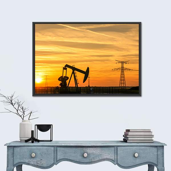 Pumpjack Pumping Oil Out Of A Well Canvas Wall Art-1 Piece-Floating Frame-24" x 16"-Tiaracle