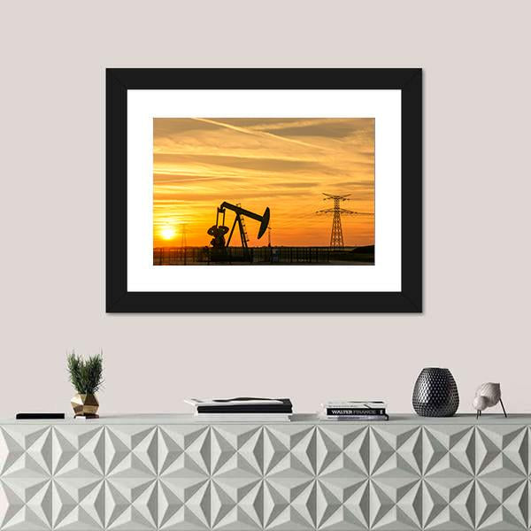 Pumpjack Pumping Oil Out Of A Well Canvas Wall Art-1 Piece-Framed Print-20" x 16"-Tiaracle