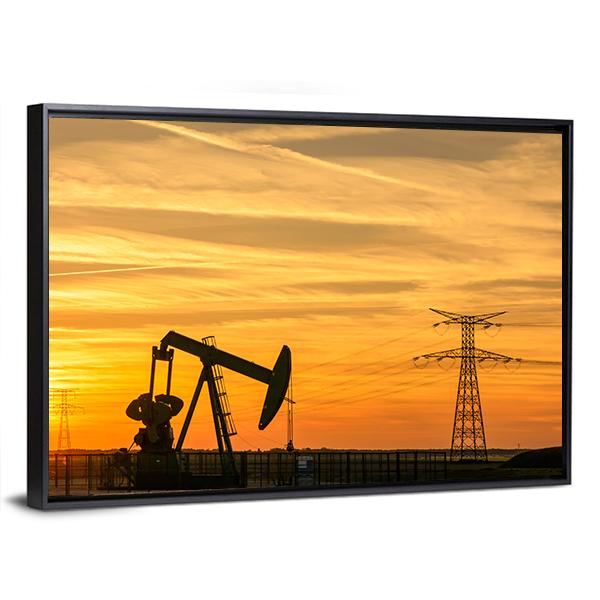 Pumpjack Pumping Oil Out Of A Well Canvas Wall Art-3 Horizontal-Gallery Wrap-25" x 16"-Tiaracle