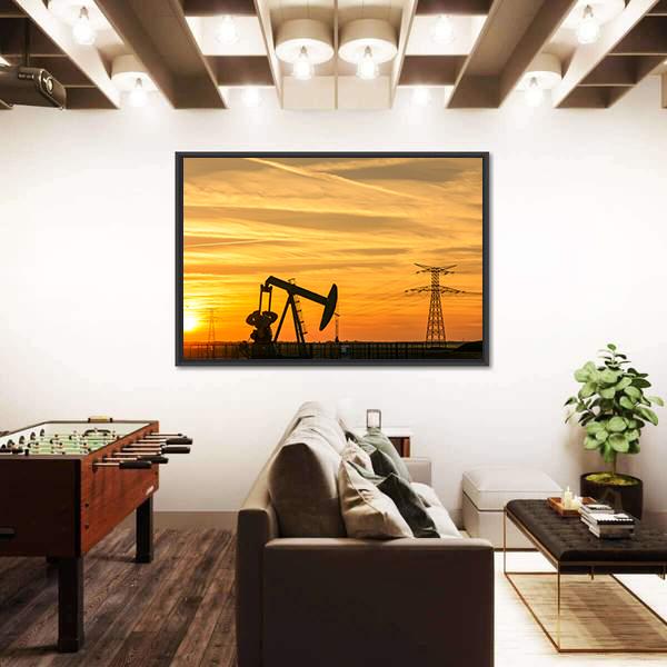 Pumpjack Pumping Oil Out Of A Well Canvas Wall Art-3 Horizontal-Gallery Wrap-25" x 16"-Tiaracle