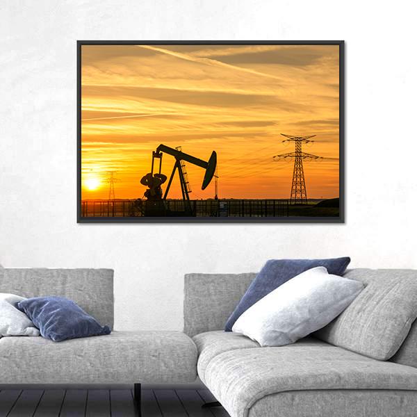 Pumpjack Pumping Oil Out Of A Well Canvas Wall Art-3 Horizontal-Gallery Wrap-25" x 16"-Tiaracle