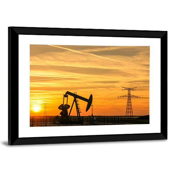 Pumpjack Pumping Oil Out Of A Well Canvas Wall Art-3 Horizontal-Gallery Wrap-25" x 16"-Tiaracle