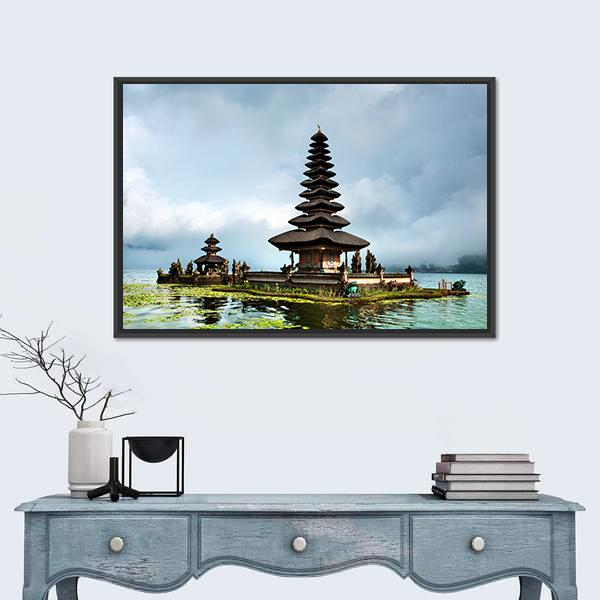 Pura Ulun Danu Bratan Temple In Indonesia Canvas Wall Art-1 Piece-Floating Frame-24" x 16"-Tiaracle
