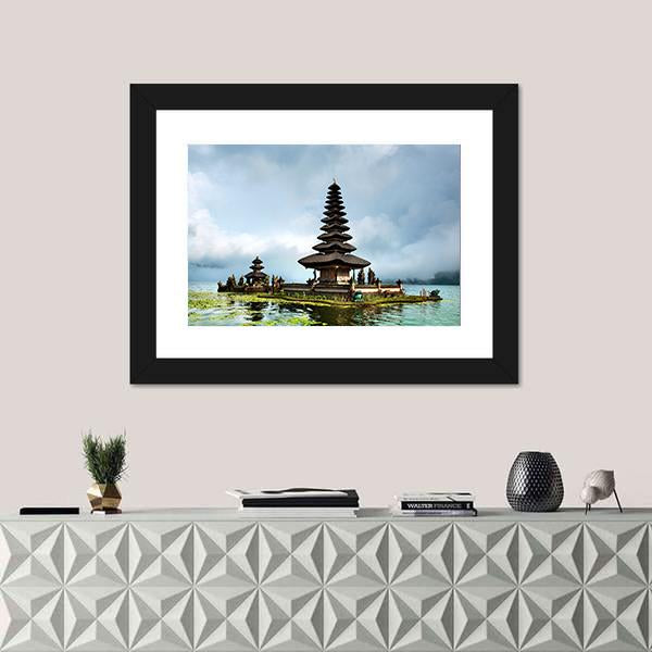 Pura Ulun Danu Bratan Temple In Indonesia Canvas Wall Art-1 Piece-Framed Print-20" x 16"-Tiaracle