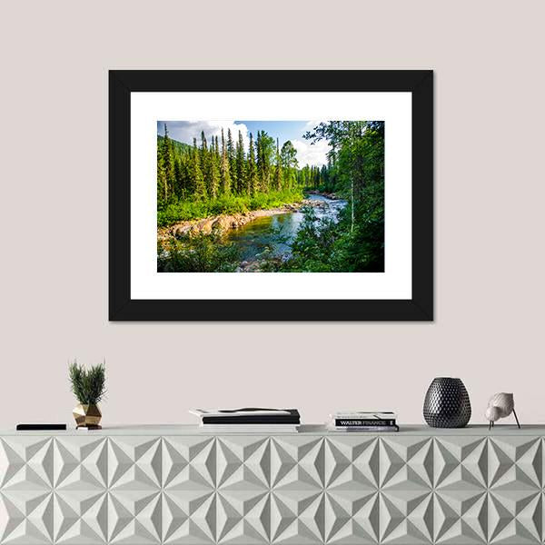 Pure Mountain River In Warm Sunny Summer Day Canvas Wall Art-1 Piece-Framed Print-20" x 16"-Tiaracle