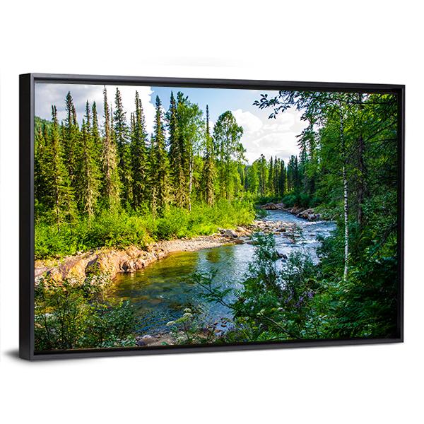 Pure Mountain River In Warm Sunny Summer Day Canvas Wall Art-3 Horizontal-Gallery Wrap-25" x 16"-Tiaracle