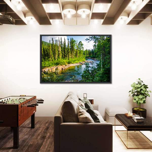 Pure Mountain River In Warm Sunny Summer Day Canvas Wall Art-3 Horizontal-Gallery Wrap-25" x 16"-Tiaracle