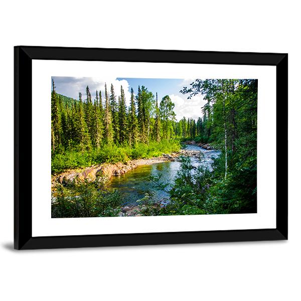 Pure Mountain River In Warm Sunny Summer Day Canvas Wall Art-3 Horizontal-Gallery Wrap-25" x 16"-Tiaracle