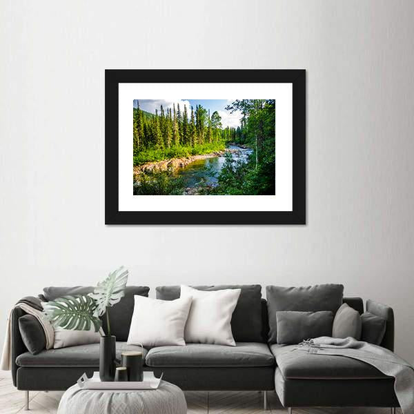 Pure Mountain River In Warm Sunny Summer Day Canvas Wall Art-3 Horizontal-Gallery Wrap-25" x 16"-Tiaracle