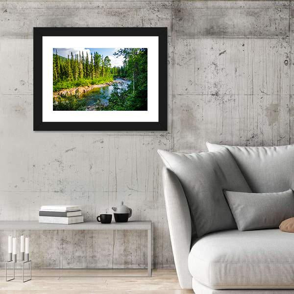 Pure Mountain River In Warm Sunny Summer Day Canvas Wall Art-3 Horizontal-Gallery Wrap-25" x 16"-Tiaracle