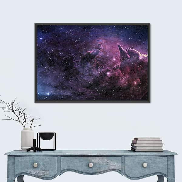 Purple Nebula And Cosmic Dust In Star Field Canvas Wall Art-1 Piece-Floating Frame-24" x 16"-Tiaracle