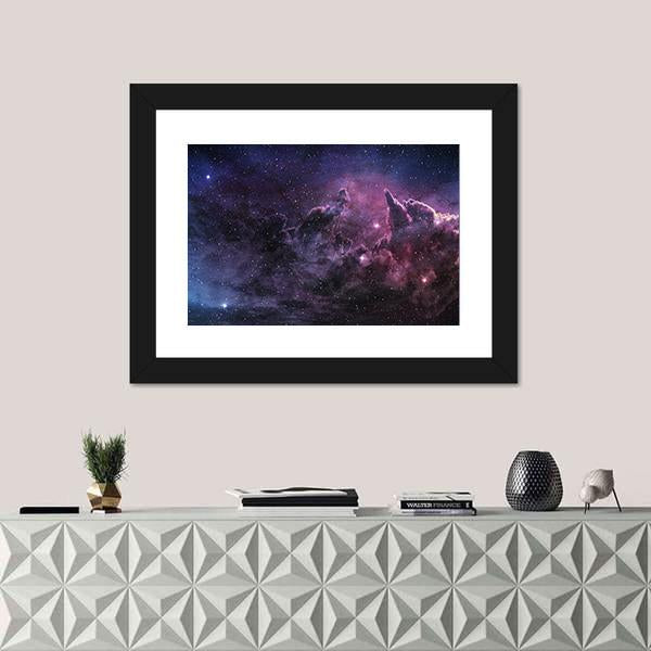 Purple Nebula And Cosmic Dust In Star Field Canvas Wall Art-1 Piece-Framed Print-20" x 16"-Tiaracle