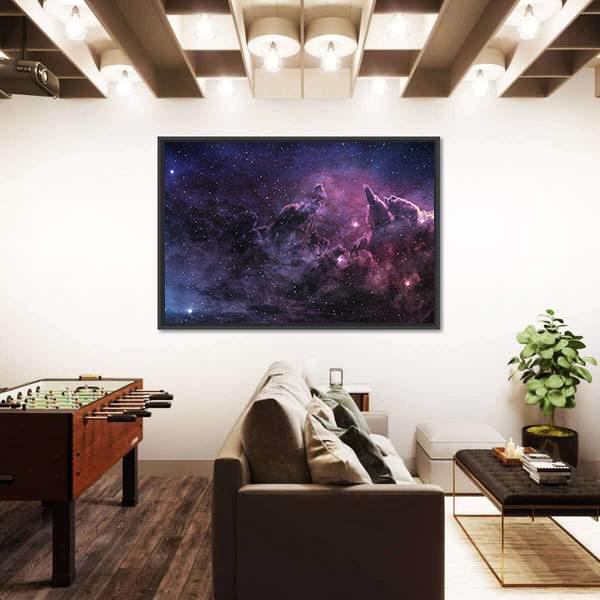 Purple Nebula And Cosmic Dust In Star Field Canvas Wall Art-3 Horizontal-Gallery Wrap-25" x 16"-Tiaracle