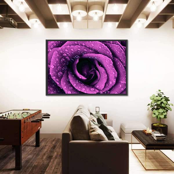 Purple Rose With Dew Drops Canvas Wall Art-5 Horizontal-Gallery Wrap-22" x 12"-Tiaracle