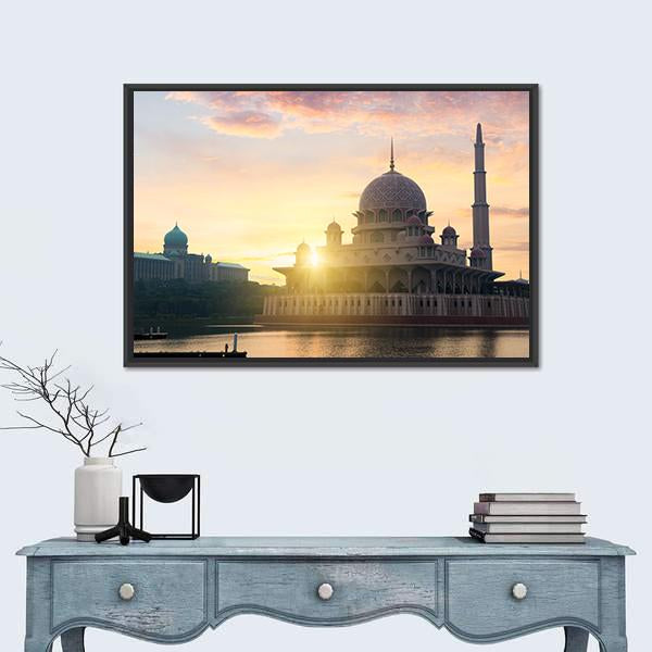 Putra Mosque During Sunrise Canvas Wall Art-1 Piece-Floating Frame-36" x 24"-Tiaracle