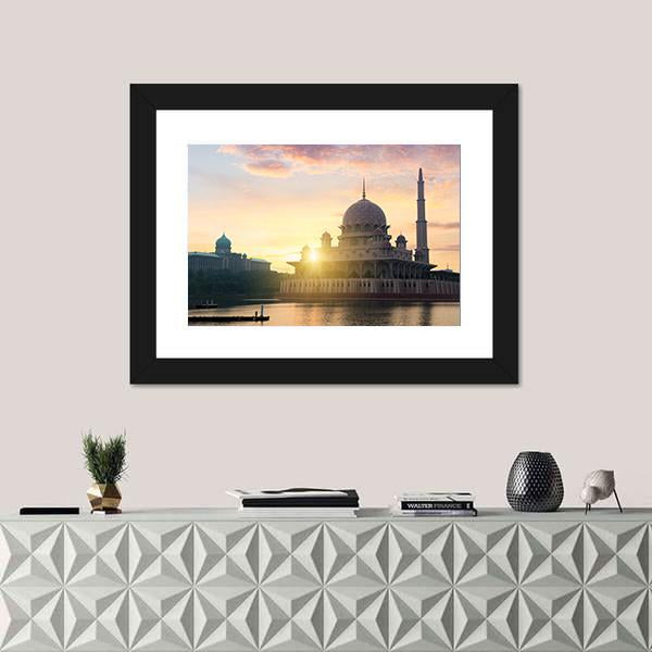 Putra Mosque During Sunrise Canvas Wall Art-1 Piece-Framed Print-30" x 20"-Tiaracle