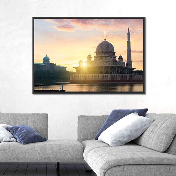 Putra Mosque During Sunrise Canvas Wall Art-5 Horizontal-Gallery Wrap-22" x 12"-Tiaracle