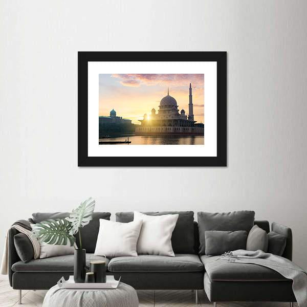 Putra Mosque During Sunrise Canvas Wall Art-5 Horizontal-Gallery Wrap-22" x 12"-Tiaracle