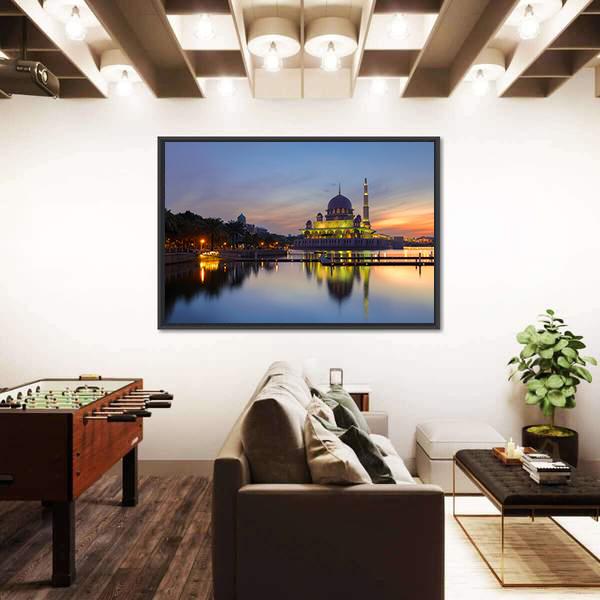Putra Mosque In Malaysia Canvas Wall Art-1 Piece-Floating Frame-36" x 24"-Tiaracle