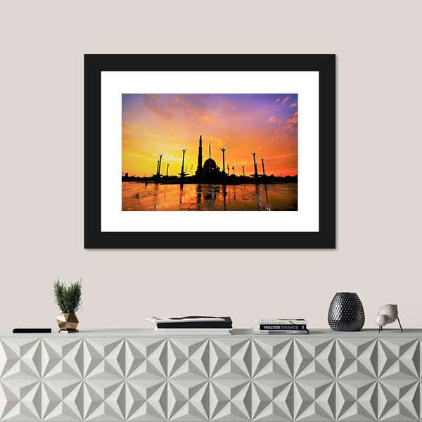 Putra Mosque In Malaysia Canvas Wall Art-1 Piece-Framed Print-20" x 16"-Tiaracle